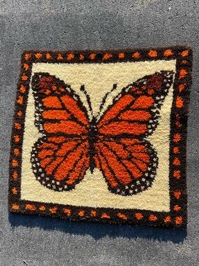 Vintage Butterfly Latch Hook Rug Wall Hanging Monarch Retro Home Decor Finished